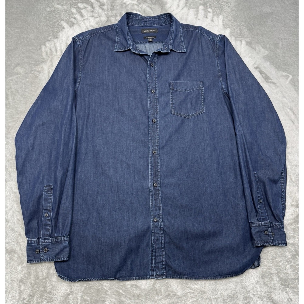 Banana Republic Shirt Mens Large Camden Fit Blue Denim Long Sleeve Button Down